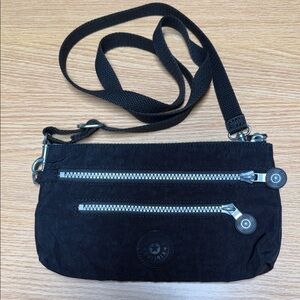 Kipling Black Crossbody Bag with Silver Zippers